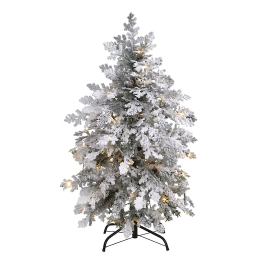 4ft. Pre-Lit Flocked Montana Down Swept Spruce Artificial Christmas Tree with Clear LED Lights